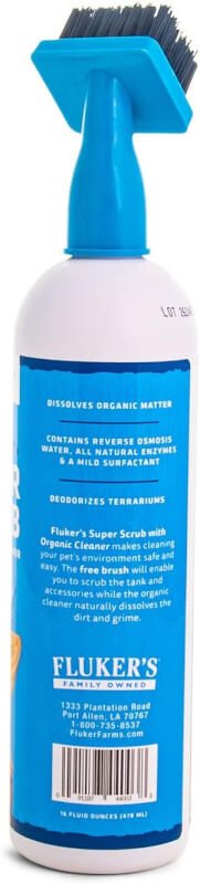 Flukers Super Scrub Brush with Organic Cleaner - Cleans and Deodorizes Reptile Terrariums, 16oz BLUE