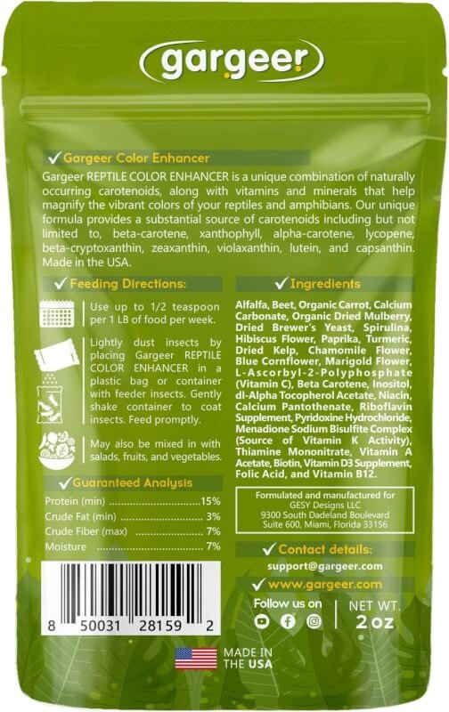 Gargeer All Reptiles Color Enhancer. Magnify Vibrant Colors, and Boost Health with Much Needed Minerals and Vitamins. 2oz Pouch for Weekly Use. Enjoy!