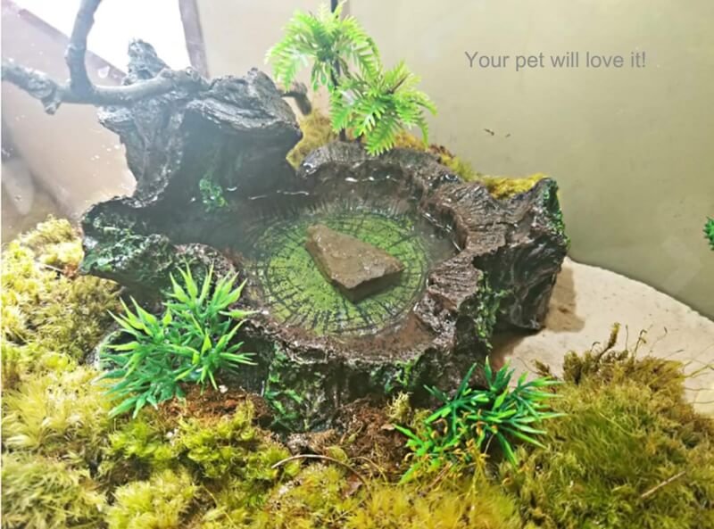 PINVNBY Resin Reptile Platform Artificial Tree Trunk Reptile Tank Decor Food Water Dish Bowl for Bearded Dragon,Lizard, Gecko, Water Frog,Snake