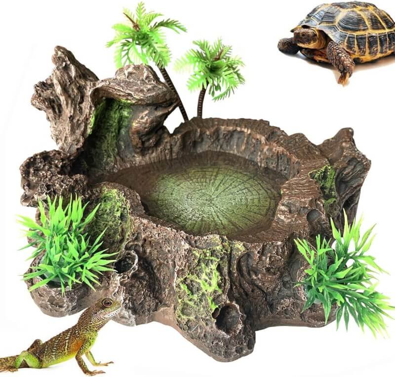 PINVNBY Resin Reptile Platform Artificial Tree Trunk Reptile Tank Decor Food Water Dish Bowl for Bearded Dragon,Lizard, Gecko, Water Frog,Snake