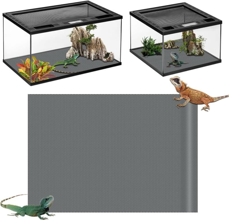 Reptile Tank Accessories,EVA Leopard Gecko Bearded Dragon Tank Accessories, Terrarium Tank Decor Carpet Substrate for Lizard, Iguana, Snake, Tortoise, Non-Adhesive Reptile Habitat Bedding, Grey