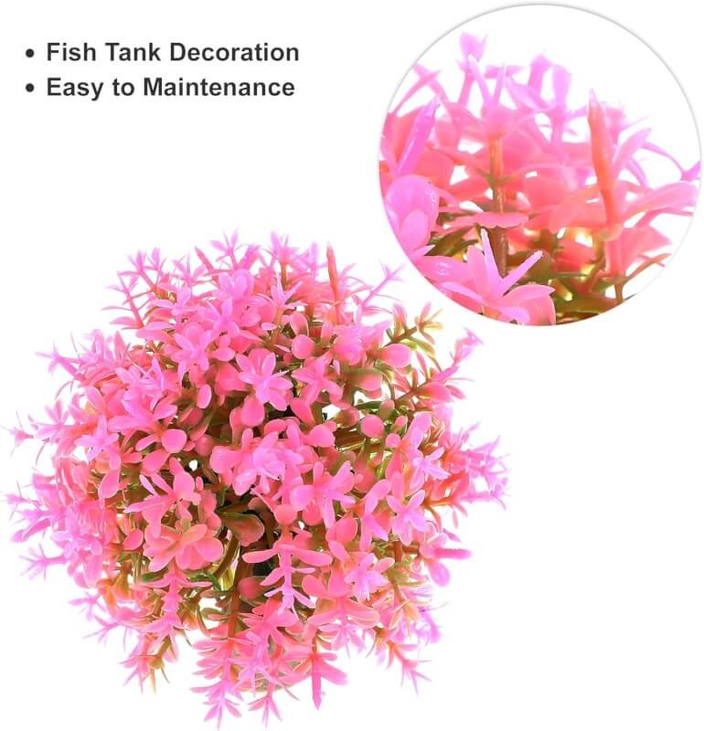 VOCOSTE 1 Pc Artificial Aquarium Grass Ball, Aquatic Plastic Small Grass Ball for Fish Tank Landscape Simulation Plants Decoration, Pink, 3.74x3.74 Inch