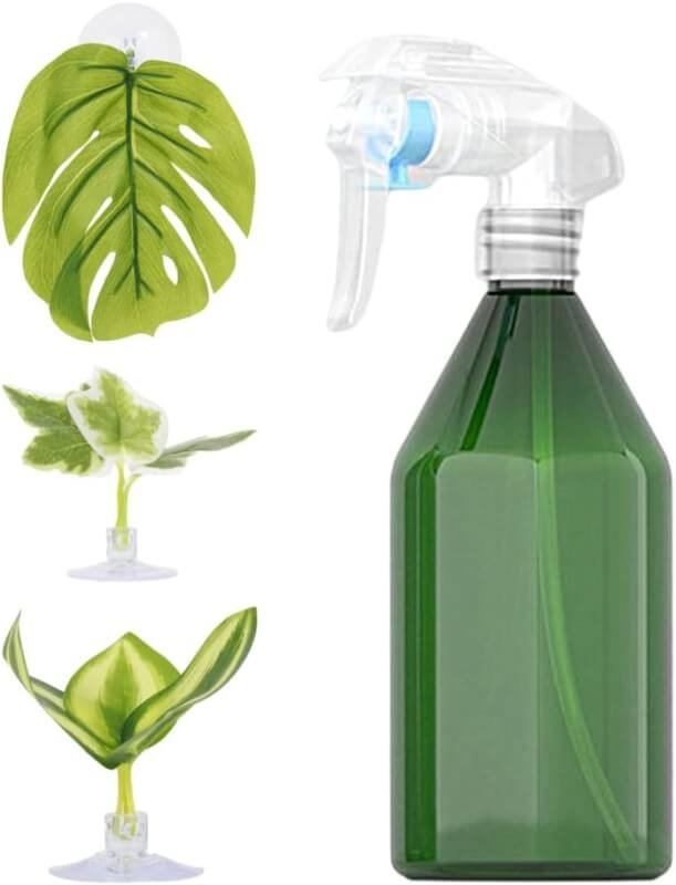 WOLEDOE Reptile Mister and 3Pcs Reptile Plants with Suction Cup, Amphibian Hand Spray Bottle Terrarium Supplies fit Crested Gecko Leopard Lizard Chameleon Ball Python Snake Frog Hermit Crab