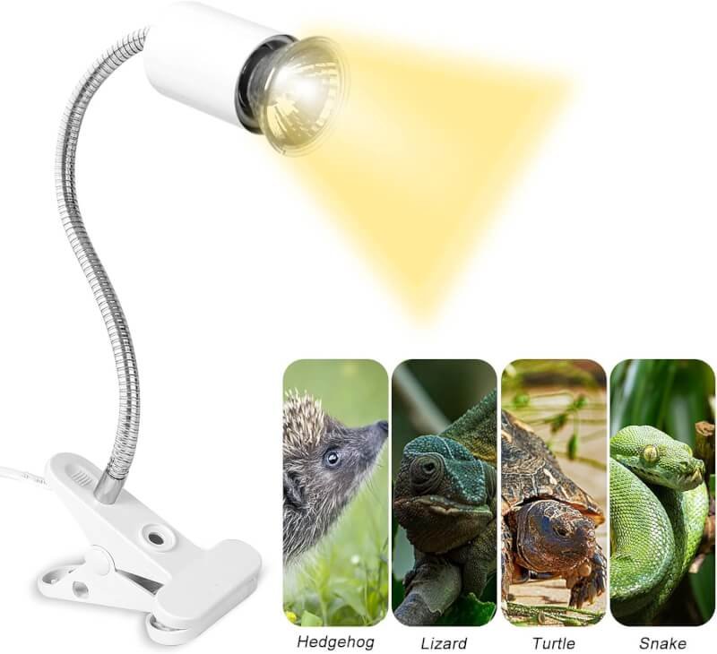 WUHOSTAM Dimmable 1-Pack White Adjustable Reptile Clamp Heat Lamp Fixture Holder with 3-Pack 30W Sun Basking Spot Lamp,Flexible Clamp Lamp Stand with Clip for Aquarium, Reptiles,Lizard, Turtle, Snake