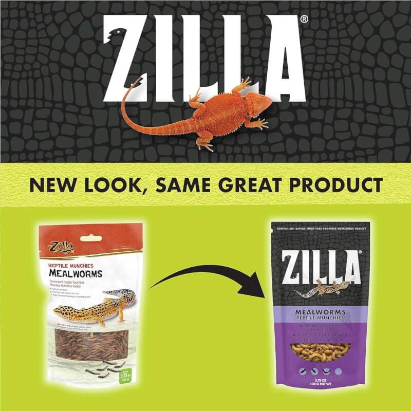 Zilla Reptile Food Munchies Mealworms for Pet Bearded Dragons, Leopard Geckos, Chameleons, Large Tropical Fish  Birds, 3.75-Ounce