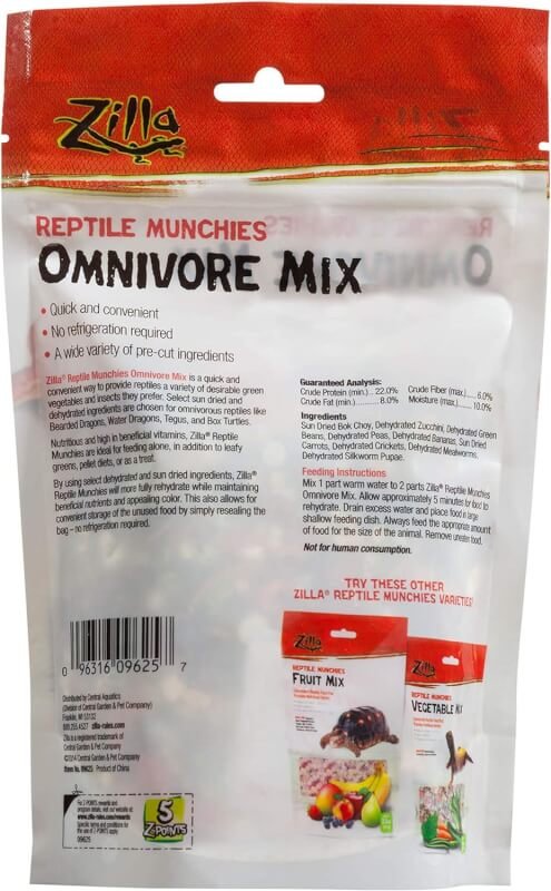 Zilla Reptile Munchies Omnivore Food Mix for Pet Bearded Dragons, Water Dragons, Tegus and Box Turtles, 4-Ounce