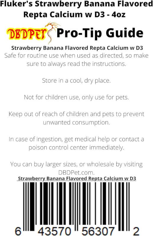 DBDPet Flukers Repta Strawberry-Banana Flavored Calcium with Vitamin D3 (4oz) - Includes Attached Pro-Tip Guide