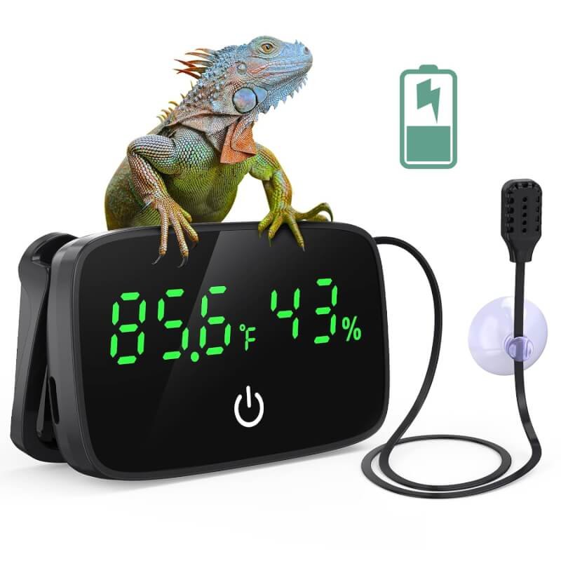 PAIZOO Reptile Thermometer Hygrometer, LED Digital Terrarium Thermometer and Humidity Gauge Snake Tank Accessories with USB Charging for Bearded Dragon, Tortoise, Reptile Tank, (Include 31.5 Cable)