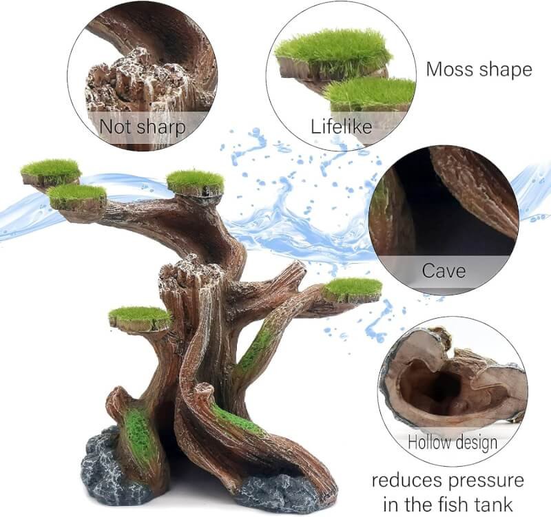 relaqcc Reptile Decor Aquarium Decorations Artificial Moss Resin Fish Tank Rocks Simulation Hollow Tree Leopard Gecko Trunk Accessories Aquarium View(Small3085)