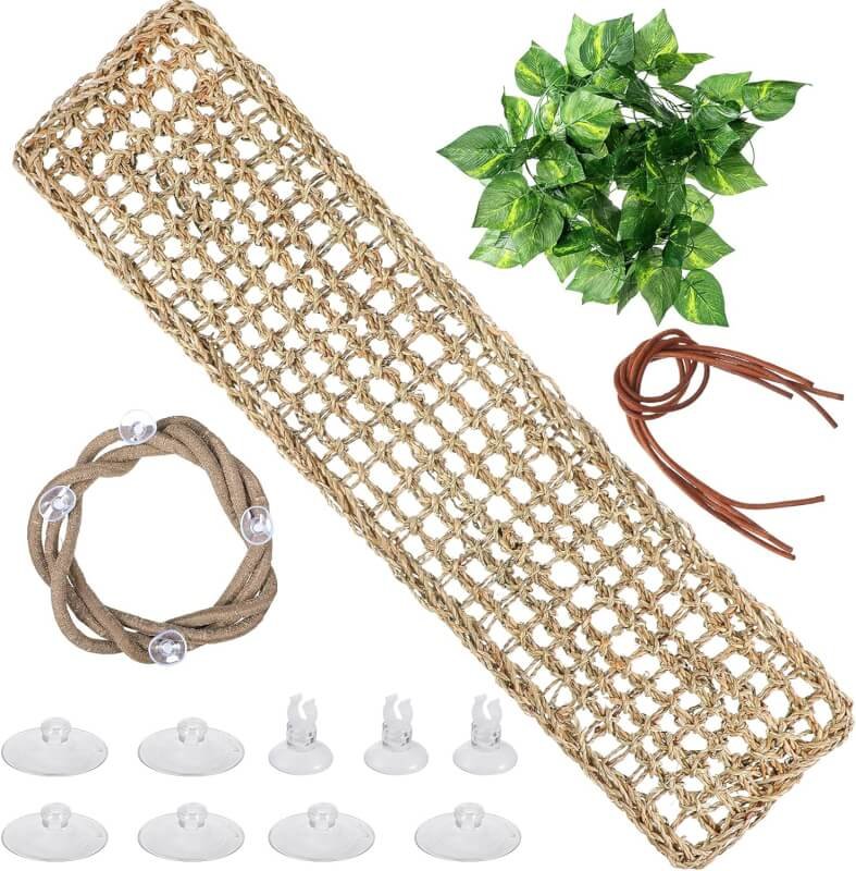 Reptile Lizard Habitat Accessories Include 29.52 x 7.08 Inch Lizard Hammock, Jungle Climber Vines Flexible Leaves Habitat Reptile Decor with Suction Cups for Bearded Dragons Iguanas and Other Reptiles