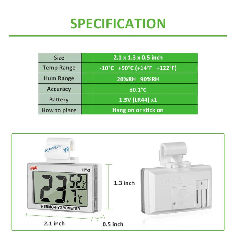 Reptile Thermometer Hygrometer LCD Digital Humidity Gauge, Worked with Reptile Heat Pad to Monitor Temperature  Humidity in Reptile Terrarium, Perfect for Turtle/Snake/Lizard/Frog/Spider/Plant Box