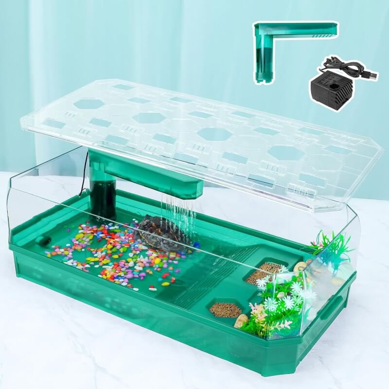 Wedoelsim 25.3 Reptile Habitat: All-in-One Terrarium for Turtles, Horned Frogs, Hermit Crabs, and Small Reptiles - Featuring Pump, Filter, Shower Function, and Easy Water Change