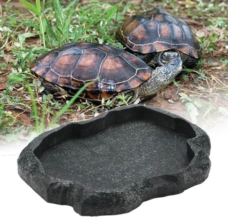 Yosoo Health Gear Reptile Feeder, ABS Resin Reptile Food Dish Feeder Bowl, Amphibian Decor, Pet Food Tray Feeding Dish for Tortoise, Gecko, Snake, Lizard (Emerald Black)