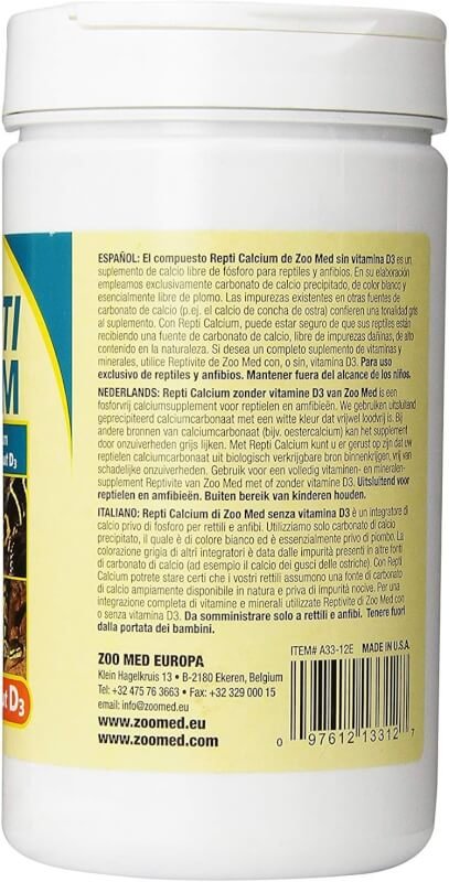 Zoo Med Repti Calcium Ultra Fine Precipitated Calcium Carbonate Reptile Supplement without Vitamin D3, 12-Ounce