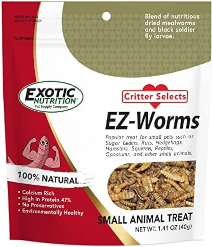 EZ-Worms (1.41 oz.) - Blend of Dried Mealworms  Black Soldier Fly Larvae (BSFL) - Healthy Insect Treat - Chickens, Bluebirds, Sugar Gliders, Hedgehogs, Squirrels, Skunks, Reptiles, Turtles, Fish