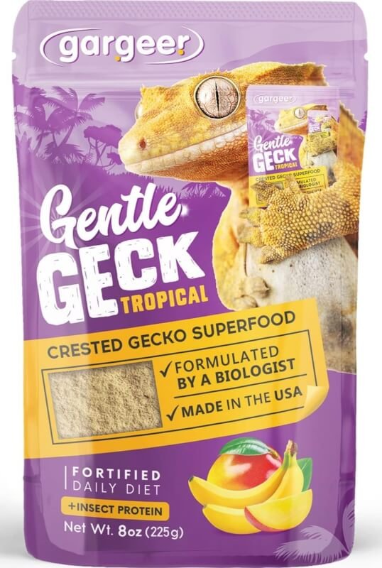 Gargeer 8oz Complete Crested Gecko Food Diet. Premium Mix, Ready to Use Freshly Made Powder. Unique Formula, Developed  Made in The USA. Enjoy! (Tropical + Insects Protein)