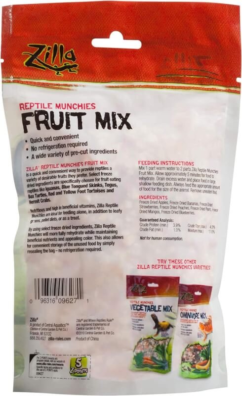 Zilla Reptile Food Munchies Fruit Mix for Pet Iguanas, Skinks, Tegus, Box Turtles, Tortoises  Hermit Crabs, 2.5 Ounce