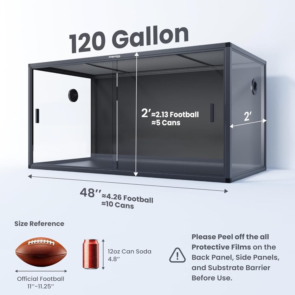Phailozoo Gallon Bearded Dragon Tank,48 x x Reptile Tank with Sliding Door Top Screen Ventilation, Front Opening Reptile Enclosure for Easy Maintenance