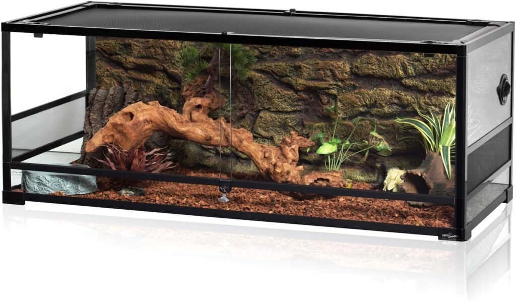 REPTI ZOO 67Gallon Reptile Large Terrarium Upgrade Glass Front Opening Tank Sliding Door with Screen Ventilation Reptile Terrarium About x x 18(Knock-Down)